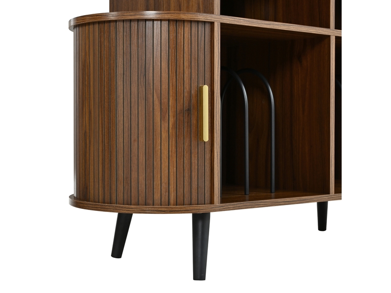  Meuble hifi pour vinyles 110x40x76 cm – noyer foncé – portes coulissantes, supports et station de charge  - Conforama E