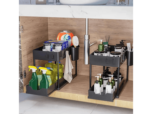 Étagère de rangement sous l'évier, organisateur glissant multifonction avec tiroir amovible, adapté pour salle de bain et cuisine, noir