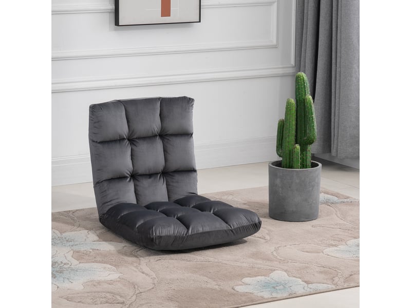  Fauteuil de sol 3-en-1 modenvie pliable avec dossier réglable 13 positions, gris foncé, 55 x 71 x 53,5 cm  - Conforama B