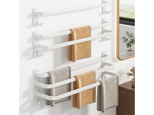 Porte-serviettes mural 3 barres 50 cm sans perçage avec crochets – blanc