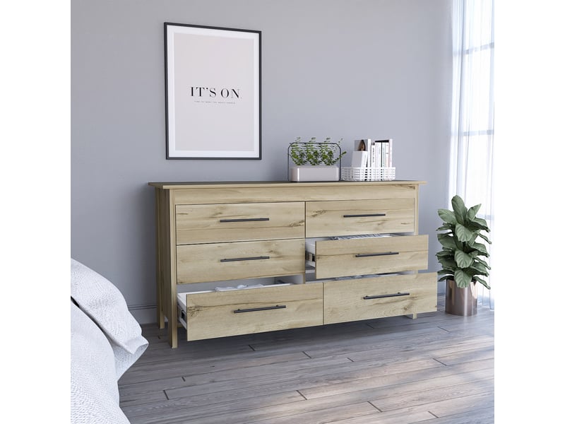  Commode hms de 150 cm avec 6 tiroirs, chêne sable et blanc  - Conforama D
