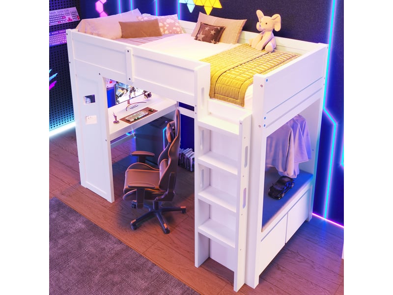 Lit mezzanine 90x200 cm coloris blanc led pin lit enfant blanc - Conforama E