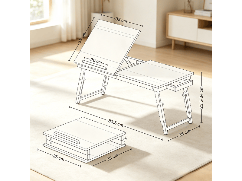  Table pliante design à hauteur et angle réglables - inclinaison, tiroir intégré - pour lit  - Conforama C