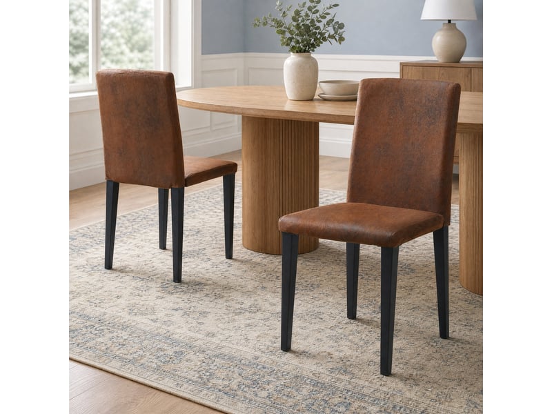  Lot de 2 chaises de salle à manger en tissu technique marron et métal noir  - Conforama B