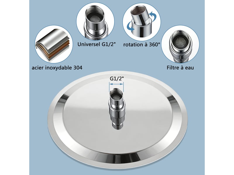 Douche de tête ronde aica, 8 pouces, universel filetage 12 - Conforama C