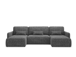 Canapé d'angle panoramique convertible 4 places Tissu noir avec coffre de rangement