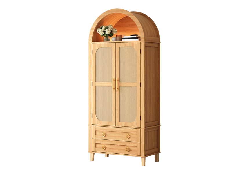 Buffet 76x40x179,5 cm à led avec 2 portes et 2 tiroirs coloris naturel - Conforama A