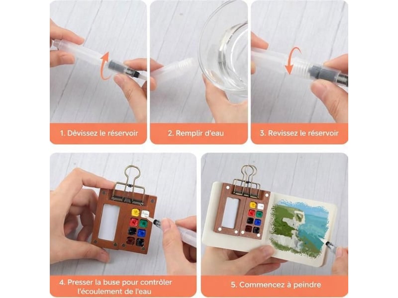  Trousse de peinture aquarelle gouache de voyage 8 couleurs palette noyer avec carnet 300 gm² 404400_AACMW44745_6_DROPFR - Conforama D