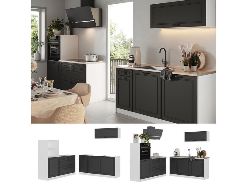  Vicco cuisine, anthracite campagneblanc, 160cm plan de travail chêne doré  - Conforama D