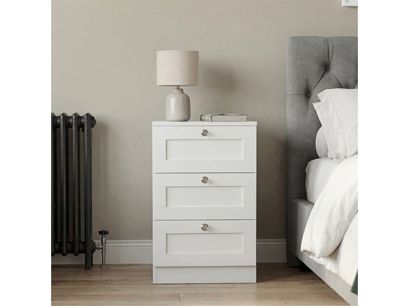  Table de chevet altino 3 tiroirs, commode de nuit, chambre, rangement, 62x40x36cm, blanc 3332175 - Conforama C