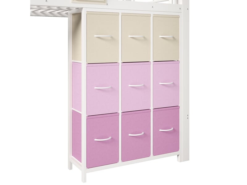Lit mezzanine enfant 90x200 cm blanc en métal et mdf, escalier de rangement, tiroirs et penderie - Conforama E