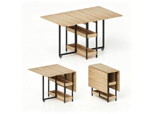 Table à manger pliable à roulettes pour 4 personnes avec rangements ouverts