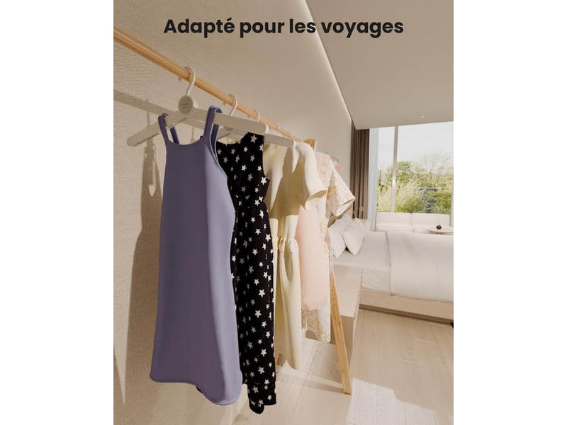  Lot de 4 cintres pliables de voyage – cintres portables avec pinces cachées rotatives 360°, idéals pour chemises vestes chaussettes serviettes, blanc  - Conforama E