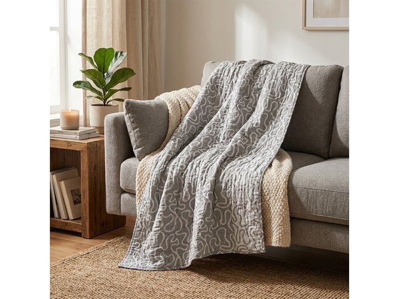  Plaid réversible en coton matelassé 190x135 double - gris  - Conforama B