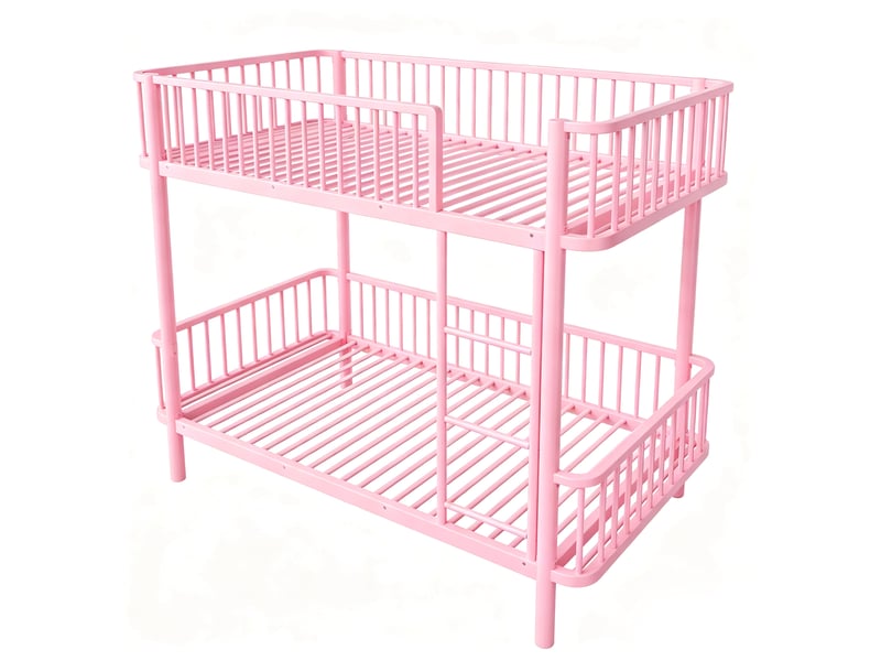  Lit superposé 90 x 200 cm design gain de place avec barrières de sécurité métal rose sans matelas  - Conforama C