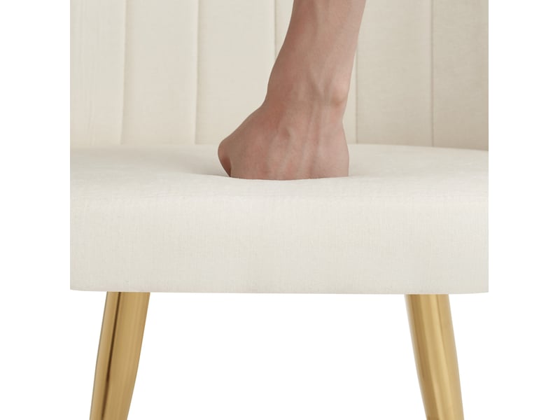  Lot de 2 chaises salle à manger 58,5x62x78 cm, rembourrées, dossier incurvé, patins réglables, métal et bois blanc et doré  - Conforama E