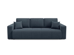 Canapé droit convertible   4 places Tissu bleu avec coffre de rangement