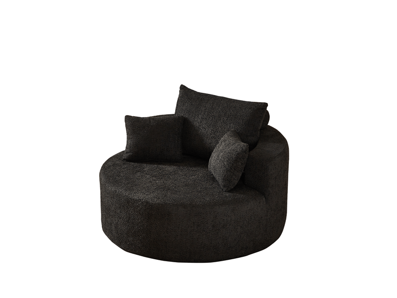 Fauteuil une place en chenille noire, fauteuil lounge moelleux avec coussins, 127 x 127 x 82 cm, sans montage pour salon ou chambre - Conforama A