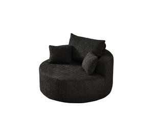 Fauteuil une place en chenille noire, fauteuil lounge moelleux avec coussins, 127 x 127 x 82 cm, sans montage pour salon ou chambre
