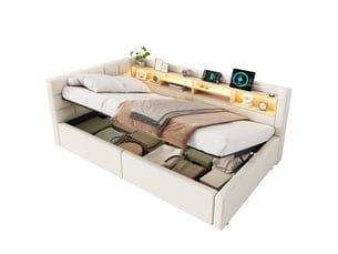 Lit banquette 90x200 cm <strong>SAPGAKS</strong> <strong></strong> coloris beige