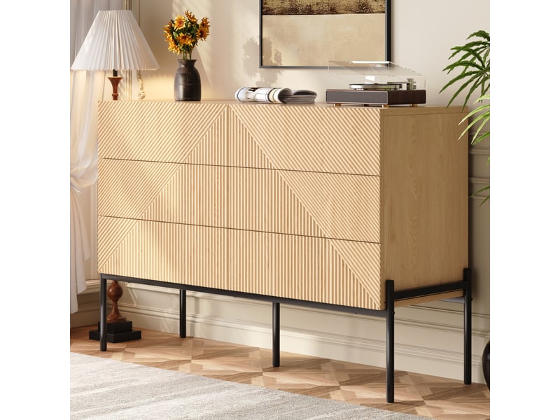  Buffet bas 115,5x38x75 cm à 6 tiroirs coloris naturel  - Conforama D