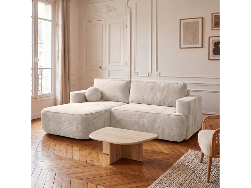 Canapé d'angle moon mini avec fonction couchage, tissu flow, gauche, crème (04) - Conforama B