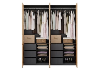 Armoire de chambre 180x50x200 cm avec 8 portes et 6 tiroirs, 2 penderies, design moderne, finition chêne