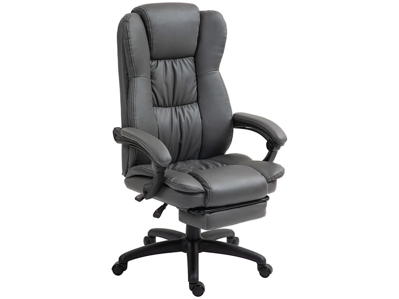  Fauteuil pivotant réglable avec repose-pieds, appui-tête et fonction massage, revêtement en similicuir, 68,5 x 68,5 x 113-121 cm, gris foncé  - Conforama B