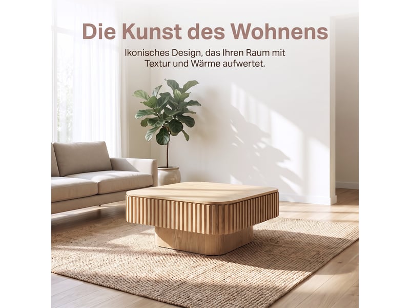  Table basse carrée,75x75x35 cm,avec rangement caché,mdf,placage bois  - Conforama E