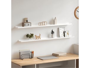 Lot de 2 étagères murales, étagères suspendues blanc brillant 115x9x3 cm cf43096