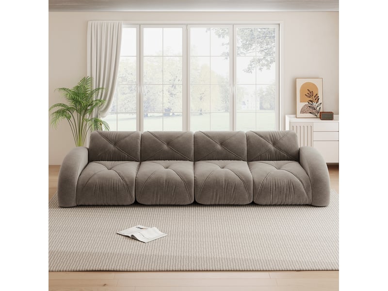  Canapé modulable 4 places en tissu taupe sans cadre, confort en mousse 32d pour votre salon familial  - Conforama E