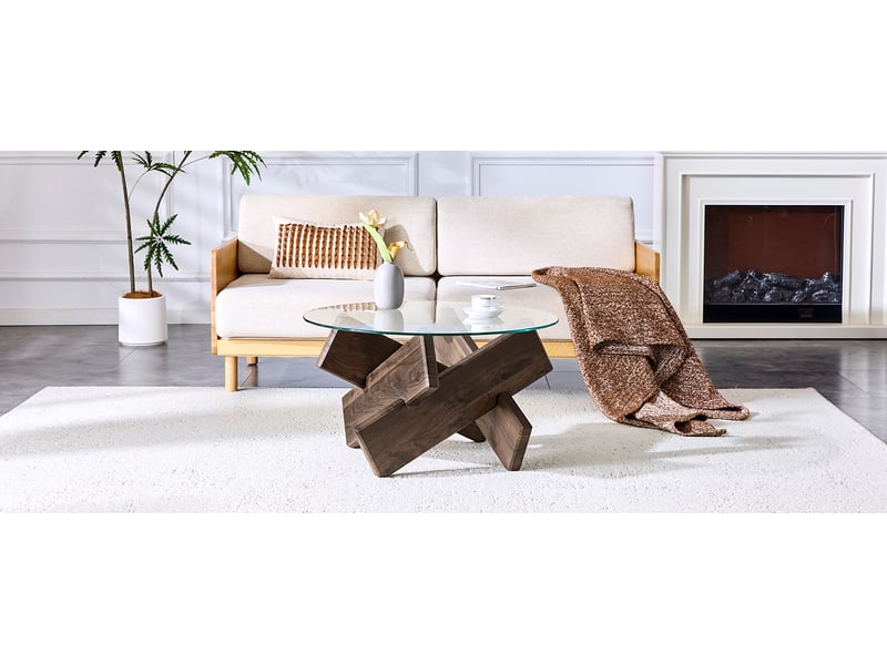 Table basse ronde mdf et verre 79 cm - Conforama W