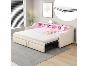Lit extensible 180x200 cm <strong>OKMYHOME</strong> <strong></strong> coloris beige