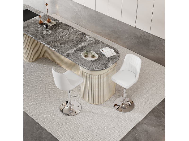  Tabourets de bar 95,5-117,5 cm lot de 2, chaise bar, pivotants 360°, assise pu, métal robuste, cuisine moderne, blanc  - Conforama B
