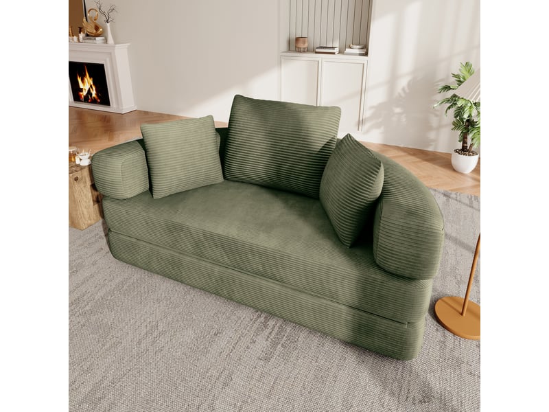  Canapé convertible 2 places en velours côtelé, 2-en-1, lit ovale 173×176 cm, sans montage, 3 coussins inclus  - Conforama W