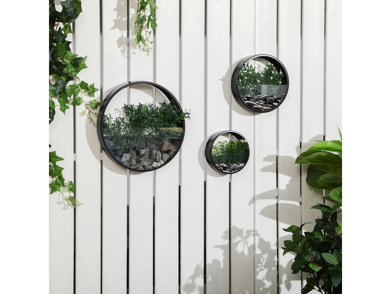  Lot de 3 cache-pots muraux en acier noir, diamètres 30,5, 20,5 et 15,5 cm, pour plantes et décoration  - Conforama B