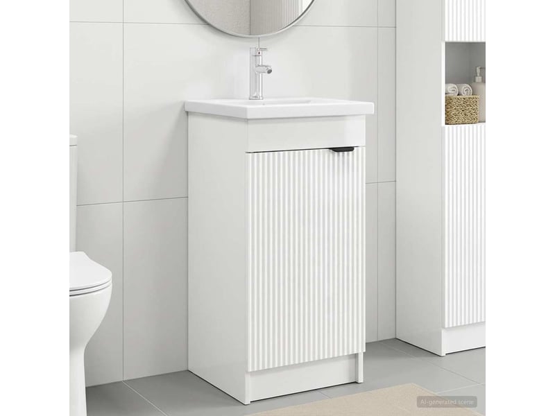  Meuble de salle de bain avec évier blanc brillant shl4165  - Conforama B