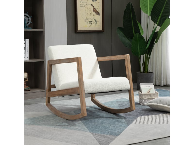  Fauteuil à bascule blanc crème en bois d'hévéa  - Conforama C