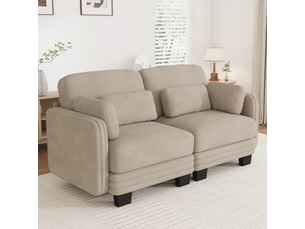 Canapé droit modulable 176 cm 2 places, coussins d'accoudoirs amovibles et coussins lombaires épais à soutien, chenille, ressorts ensachés, marron clair