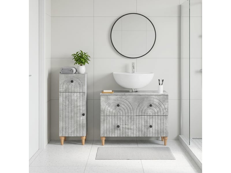  Ensemble de 2 meubles de salle de bain alkmaar gris béton cf63054  - Conforama B