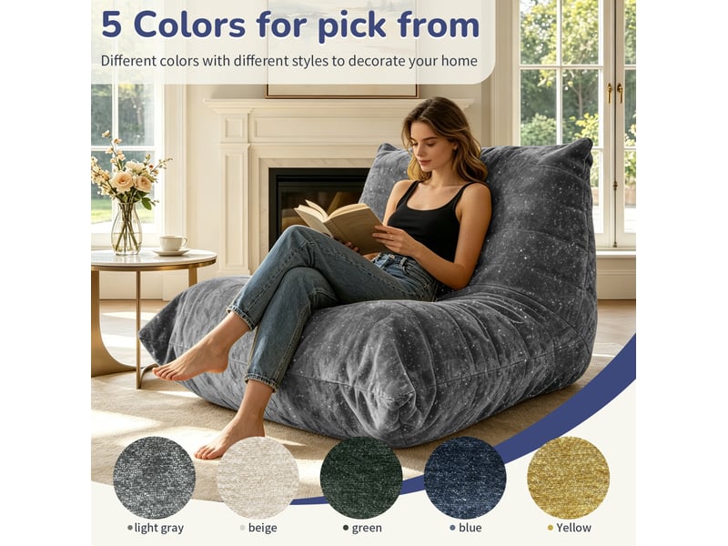  Fauteuil pouf gris en flanelle, ergonomique et ultra doux, 100x90x80 cm, sans montage, pour salon et chambre  - Conforama E