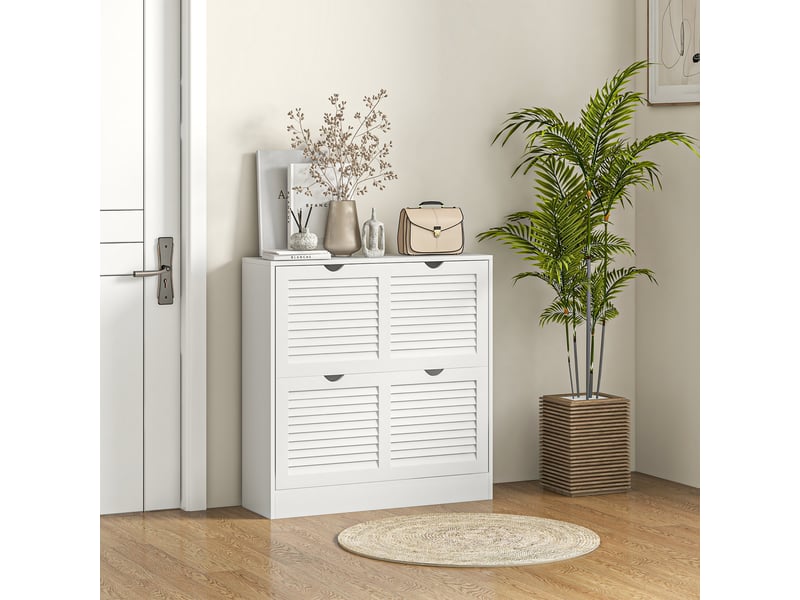 Meuble à chaussures d'entrée avec 2 tiroirs abattants et étagères réglables pour 16 paires de chaussures, 81,5 x 25 x 83 cm, blanc - Conforama C