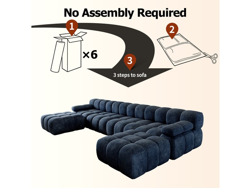 Canapé d'angle en u 4 places, 400 cm, sans montage, mousse compressée, pour salon et appartement, bleu - Conforama D