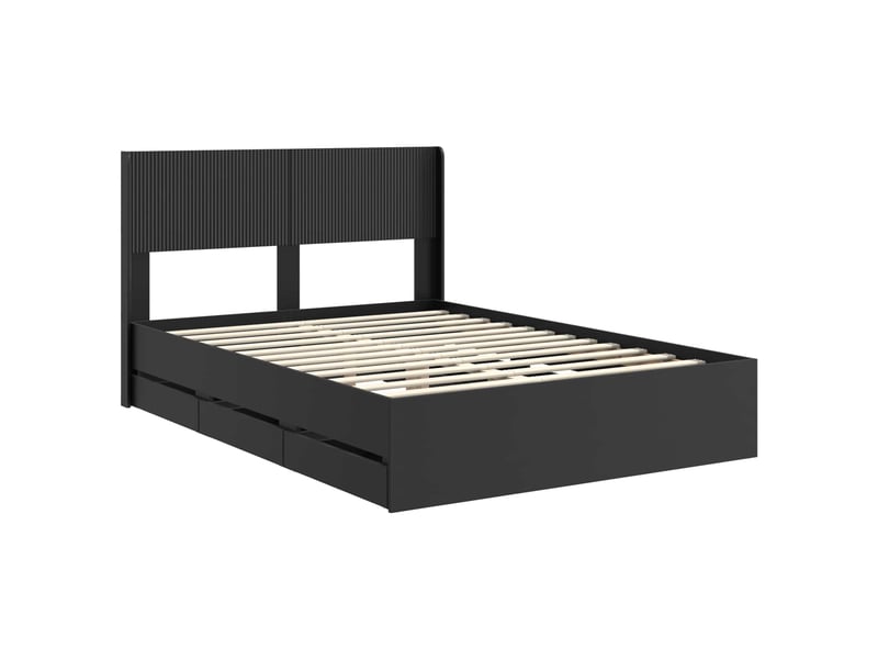  Lit double- lit adulte -  cadre de lit avec rangement et tête de lit noir 150 x 200 cm  - Conforama C