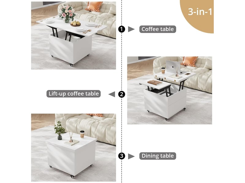  Table basse extensible à plateau relevable (blanche)  - Conforama D