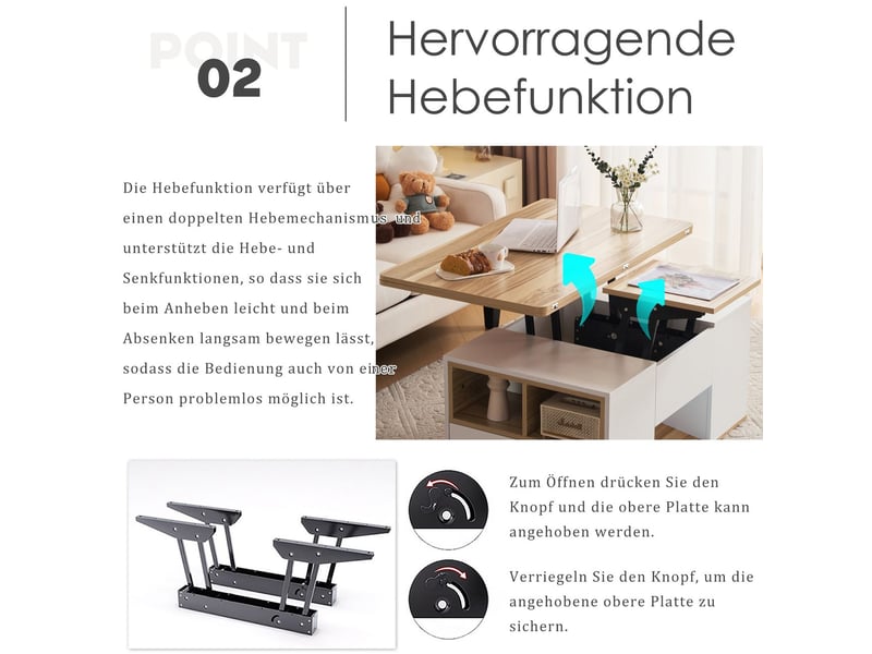 Table basse 100x50x50, bicolore table basse salon, plateau relevable, double plateau, rangement intégré  - Conforama D
