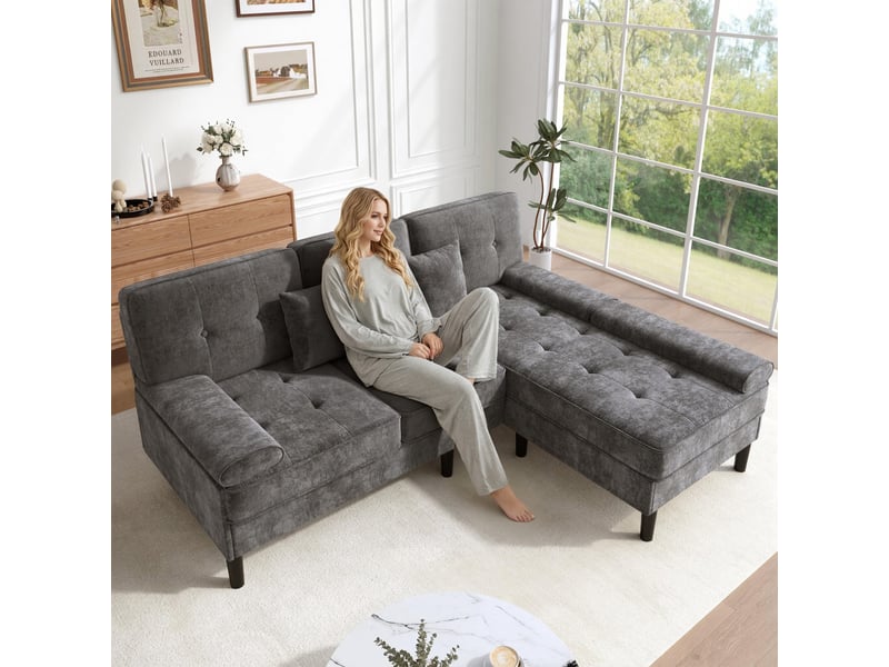Canapé d'angle, canapé convertible, en chenille, repose-pieds, 195 cm, pour appartement, mobilier pour espace de vie, 3 places - Conforama A