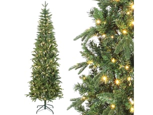 Sapin de noël artificiel 210 cm, arbre de noël slim avec 300 lumières 8 modes d'éclairage 826 branches articulées, vert