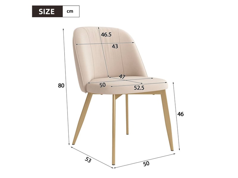  Lot de 2 chaises de salle à manger 50x53x80 cm modernes métal beige et doré  - Conforama E