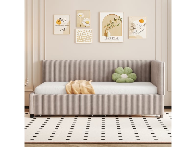  Lit convertible rembourré en velours gris 90x200 cm  - Conforama E